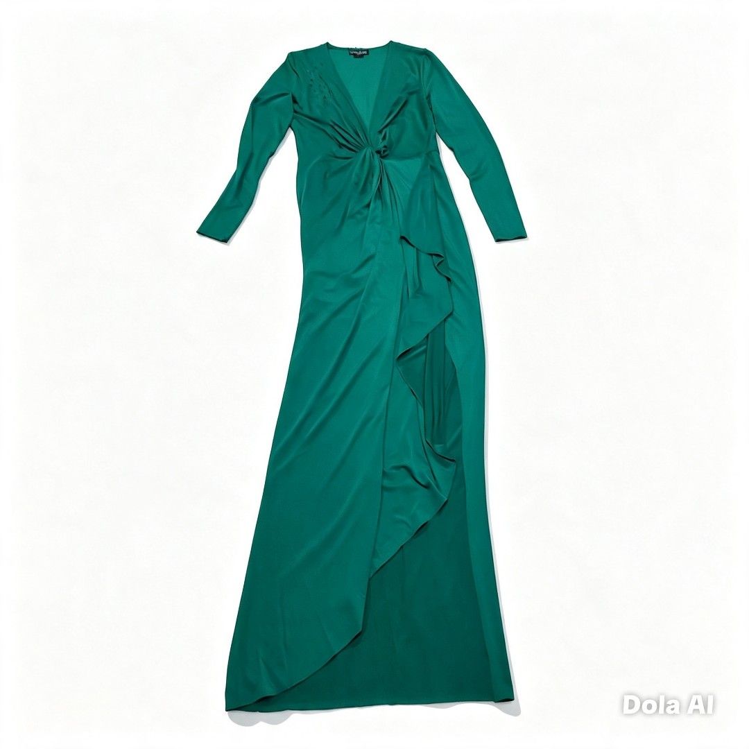 💚 Emerald Green Twist-Front Gown 💚 Size L (Category: Dresses) located in Paranaque City. Submitted by gentle.declutter (Listing ID 1464257813, Image 2). Description: 📏 EXACT MEASUREMENTS - Total Length: ~61–62 inches (floor-length) - Bust: ~34–36 inches → fits M - Waist: ~28–30 inches — twist-front design is stretchy & forgiving - Sleeve Length: ~23 inches — full long sleeve - Fabric: Soft, stretchy, smooth knit — drapes beautifully ✨ FEATURES