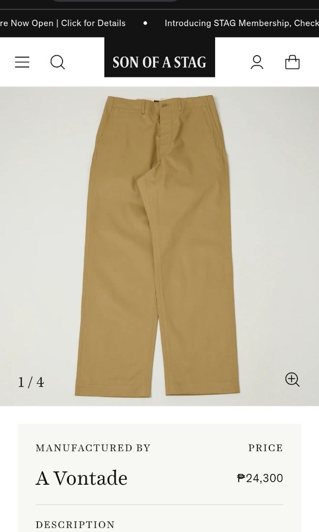 A Vontade Cinch-Back Made in Japan (Category: Chinos) located in Davao. Submitted by wonderwallnnipz_91 (Listing ID 1464303139, Image 1). Description: A Vontade "Cinch-Back" Chinos Pants Made in Japan Size 9 on Tag Color: Dark Navy Good condition but they have small distressed on side pocket "Unnoticeable" natural for chinos pants (See picture details on the last pic) Actual Measurements: Waist: 30 inches Rise: 9.5 inches Thigh: 10.2 inches Outse
