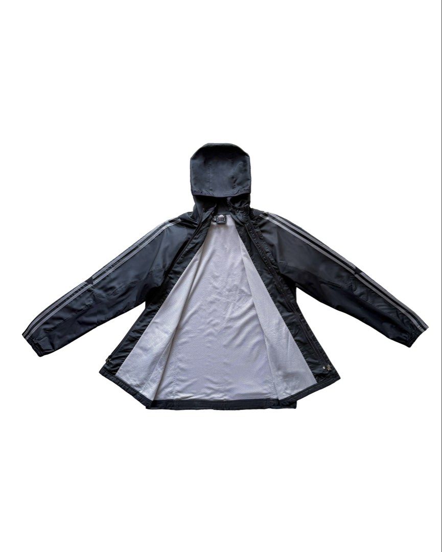 Adidas Clima365 Black Jacket Hoodie (Category: Coats, Jackets and Outerwear) located in Manila. Submitted by morf_sply (Listing ID 1464303901, Image 3). Description: Woven technical jacket. Bold 3-Stripes anchor the sleeves with ribbed cuffs, welt pockets at the hip and ribbed hem. Zip-up front. M on tag. Shoulder Width 19 in Pit to Pit 23 in Length 29 in Sleeves 25 in.