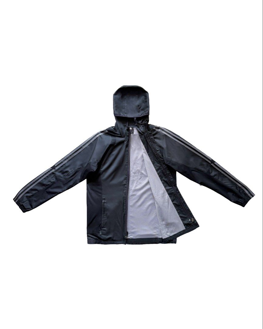 Adidas Clima365 Black Jacket Hoodie (Category: Coats, Jackets and Outerwear) located in Manila. Submitted by morf_sply (Listing ID 1464303901, Image 2). Description: Woven technical jacket. Bold 3-Stripes anchor the sleeves with ribbed cuffs, welt pockets at the hip and ribbed hem. Zip-up front. M on tag. Shoulder Width 19 in Pit to Pit 23 in Length 29 in Sleeves 25 in.
