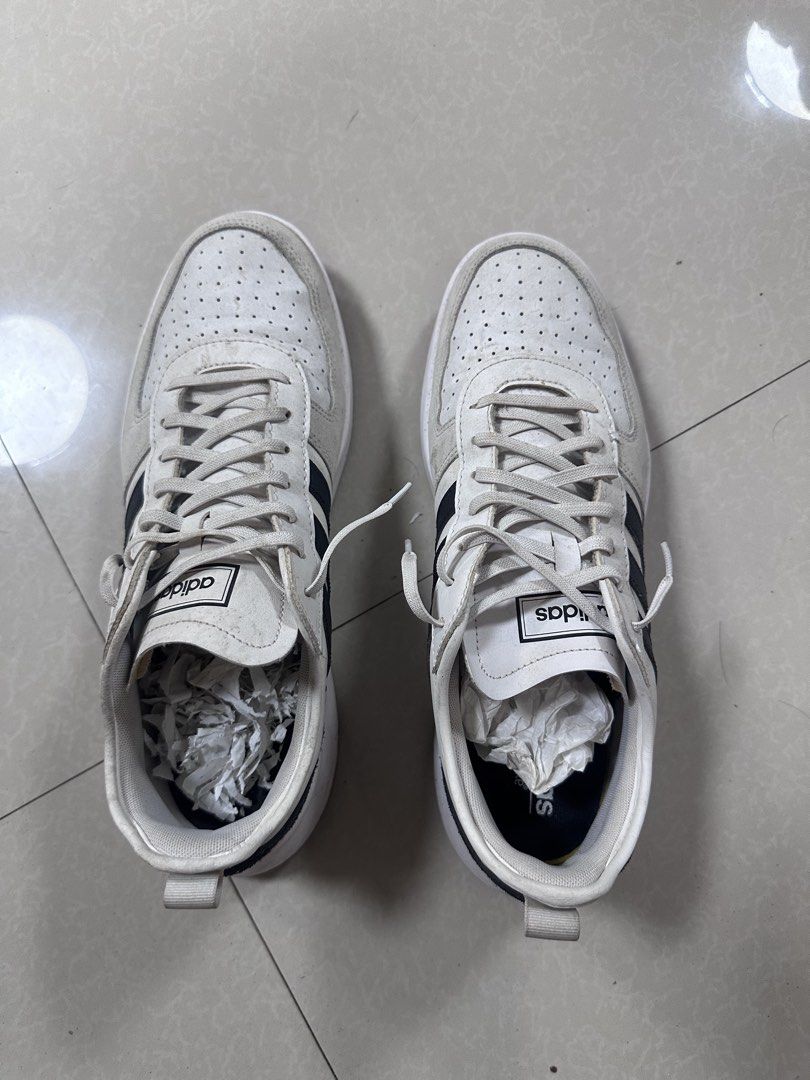 Adidas court80s white cloud (Category: Sneakers) located in Las Pinas. Submitted by treyyywayyy (Listing ID 1464255223, Image 2). Description: FREE ACRYLIC SHOE BOX LOC: LAS PINAS OR DOUBLE DRAGON PASAY - Classic Adidas sneakers in white with black stripes. - Size: US 10.5 - Shows some signs of wear on soles and uppers. - Still has plenty of life left. - Perfect for everyday casual wear..