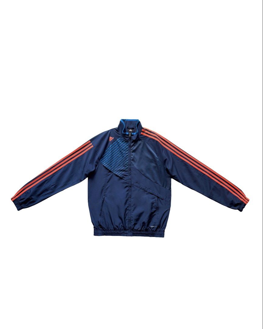 Adidas Predator Tri-Color Windbreaker (Category: Coats, Jackets and Outerwear) located in Manila. Submitted by morf_sply (Listing ID 1464218112, Image 1). Description: Water-repellent, windproof jacket. Bold 3-Stripes anchor the sleeves with ribbed cuffs, welt pockets at the hip and ribbed hem. Zip-up front. S on tag. Best fit Medium. Shoulder Width 20 in Pit to Pit 21 in Length 26.5 in Sleeves 24 in.