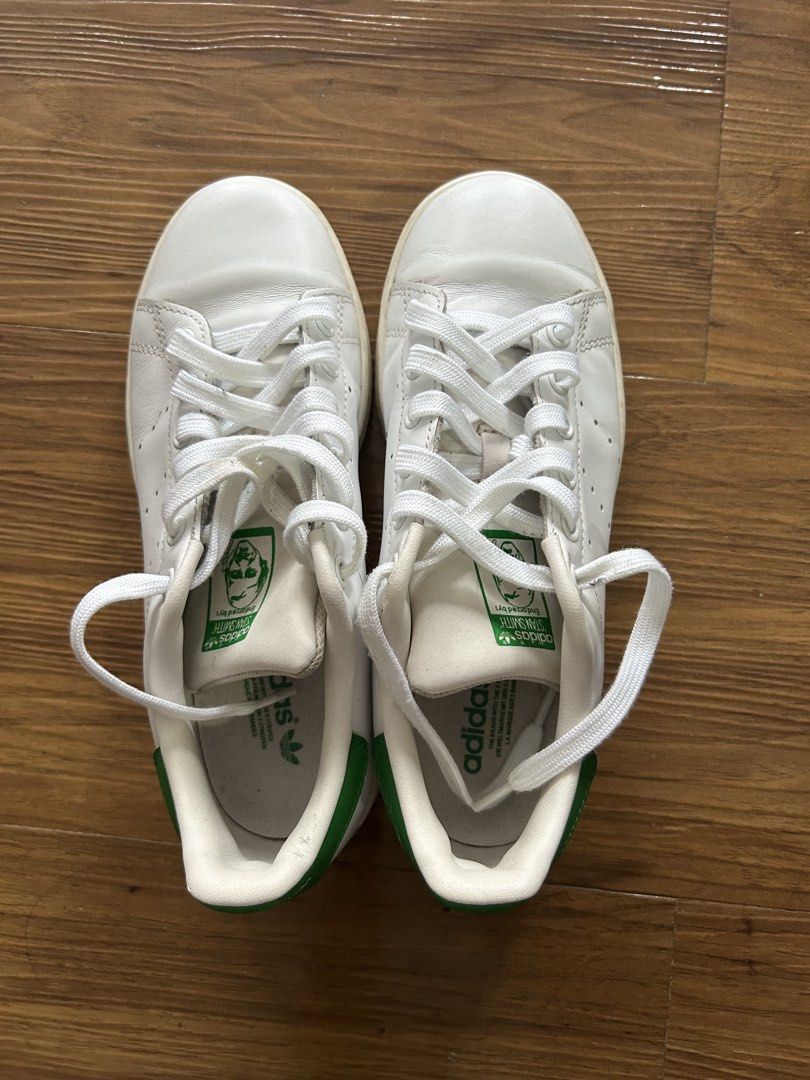 Adidas Stan Smith White Green Leather Sneakers (Category: Sneakers) located in Paranaque City. Submitted by shopneutralsandhues (Listing ID 1464169102, Image 1). Description: - Classic Adidas Stan Smith sneakers - White leather with iconic green heel tab - Perfect for everyday style - Original box included.