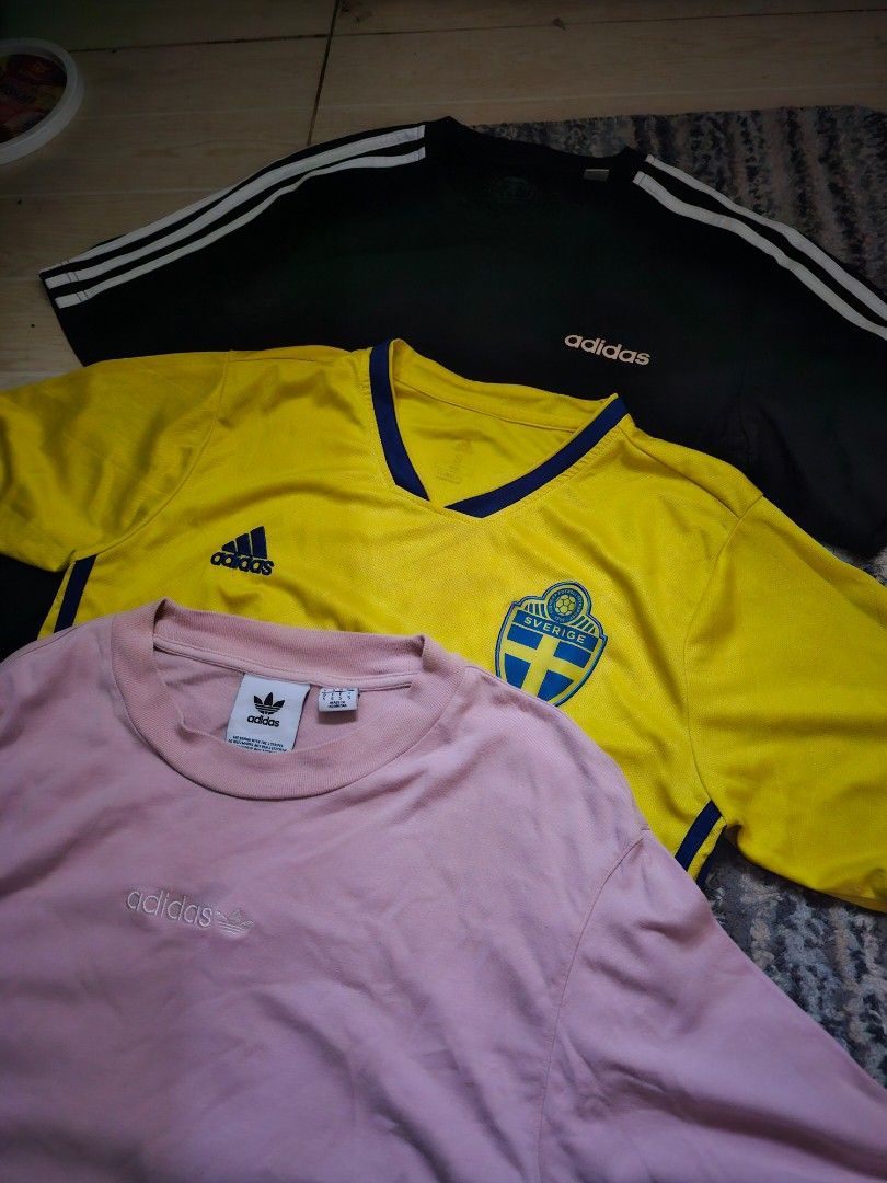 Adidas T-shirts (Category: Activewear) located in Caloocan City. Submitted by angelocas (Listing ID 1464274898, Image 1). Description: for sale adidas shirts/jersey adidas climalite shirt (black) size L on tag - 300 adidas sweden jersey (yellow) -size small on tag - 300 adidas originals trefoil relaxed fit shirt (pink) size small on tag - 400 -open for take all 800 only shipping thru jnt/lalamove.