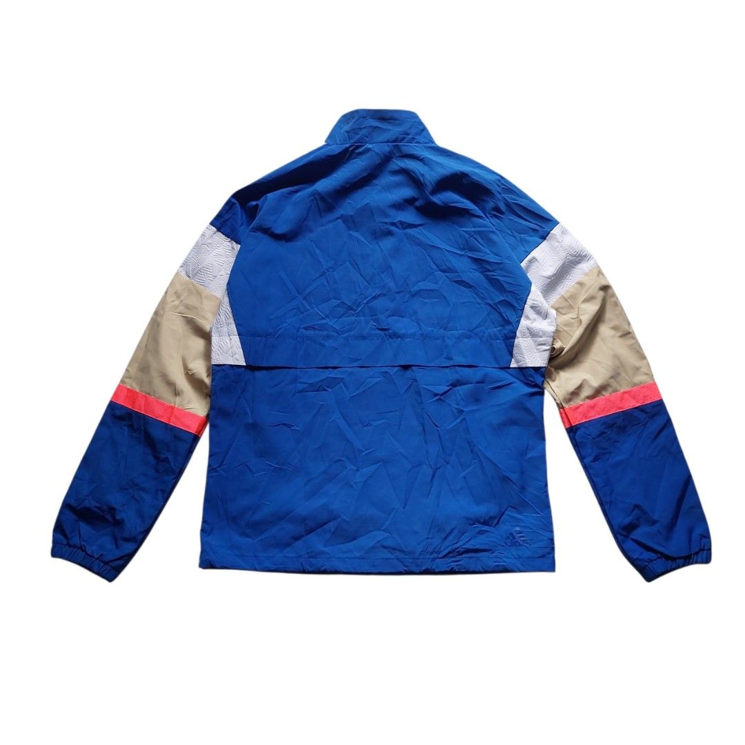 Adidas Winbreaker Jacket (Category: Coats, Jackets and Outerwear) located in Quezon City. Submitted by y3thriftshop (Listing ID 1464161131, Image 2). Description: Tag: Adidas Winbreaker Jacket Color : Blue/White/Beige/Pink Size : S on Tag Dimension : 21x27.5 Sleeve Lenght : 26.5 Condition : Excellent Color Rate : 9/10 Price : P949.00 Issue : Nine RFS : Buy and Sell Additional Information : - Hem String Still Intact - Mesh Lining - Rubberized Prin