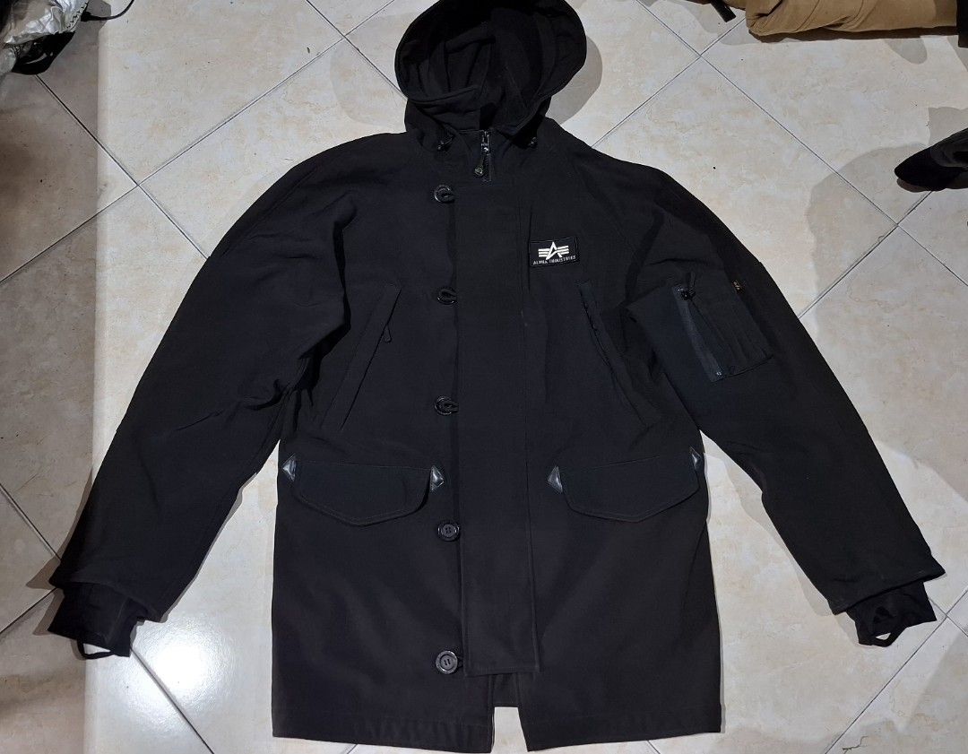 Alpha Industries tactical jacket (Category: Coats, Jackets and Outerwear) located in Baguio. Submitted by thriftrot (Listing ID 1464177141, Image 3). Description: Alpha Industries tactical parka Softshell water resistant Excellent No issue Large(dimes on Photos) Loc: Baguio .