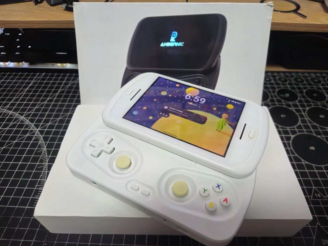 Anbernic RG Slide 128GB Retro Console (Category: Others) located in Imus. Submitted by owenbersamina (Listing ID 1464242953, Image 1). Description: 5k FIXED 4.7 inch 1280x960 LTPS screen Unisoc T820 8GB RAM 128GB ROM w/SD Card Slot Android 13 5000mAh battery INCLUSIONS: Unit Cable Box 2 pairs of Joystick Caps TPU Case (forgot to include in pic) LOC: Imus, SM Bacoor, or MOA.