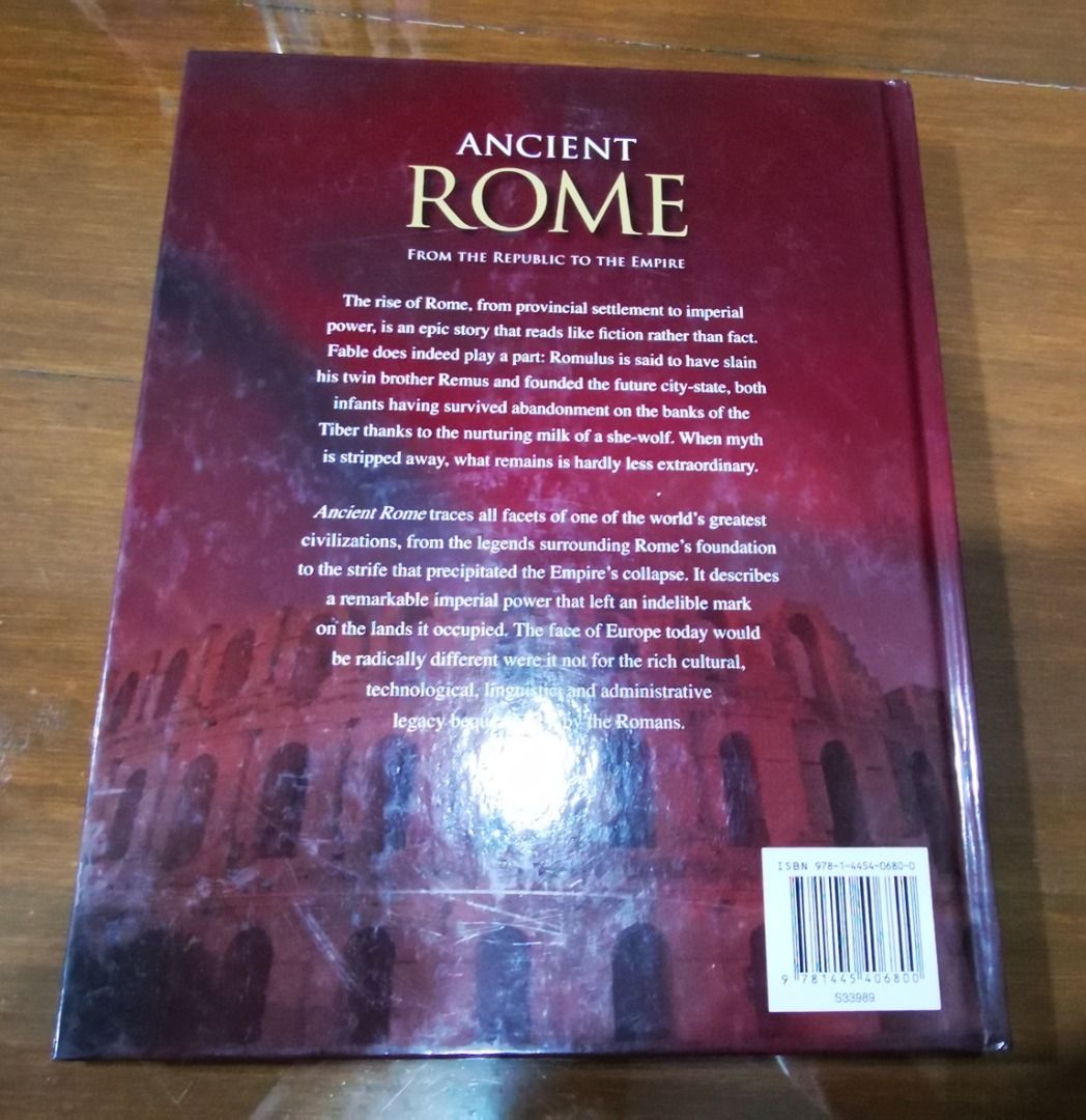 ANCIENT ROME Hardcover Coffee Table Book (Category: Storybooks) located in Iloilo. Submitted by k8sonlineph (Listing ID 1464275669, Image 2). Description: HARDCOVER PRELOVED MAY HAVE FOXING DUE TO PROLONGED STORAGE LIKE NEW Learn about the culture and history of one of the worlds greatest civilizations, including the mythology and legends behind its origin. This fact-filled book covers all aspects of Roman civilization and is packed with full-col
