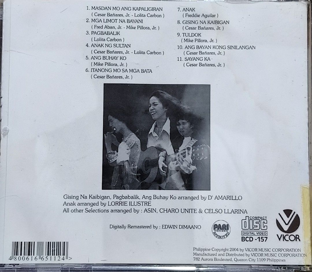 ASIN Re-Issue Series Digitally Remastered CD (Category: CDs & DVDs) located in Manila. Submitted by ruelcabrer77078 (Listing ID 1464330001, Image 3). Description: - ASIN Re-Issue Series CD - First time available on compact disc - Digitally remastered for superior sound quality - Includes iconic OPM tracks: Masdan Mo Ang Kapaligiran, Ang Anak Ng Sultan, and Gising Na Kaibigan - Manufactured and distributed by Vicor Music Corporation - A must-have 