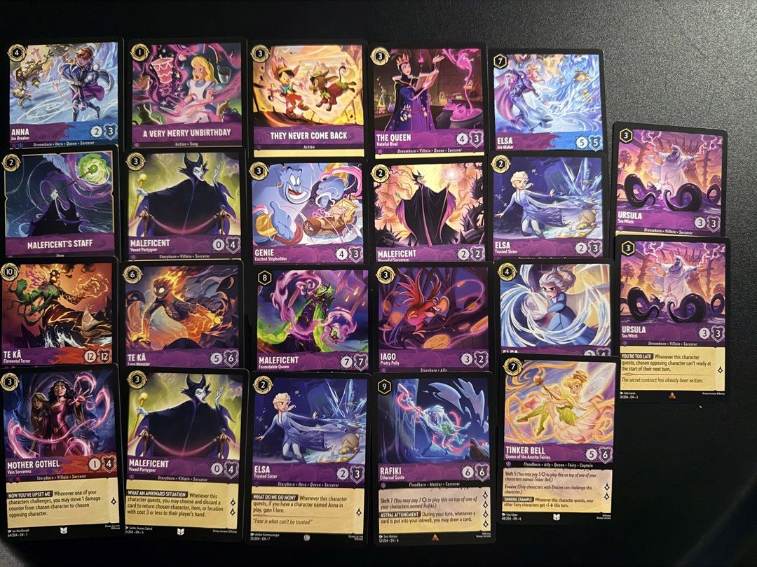 Assorted characters (Category: Raw Cards) located in Singapore. Submitted by nurrahimah (Listing ID 1464322639, Image 4). Description: Assorted Disney Lorcana Cards. Known Characters part 2. DM for price. Between $1-$2.