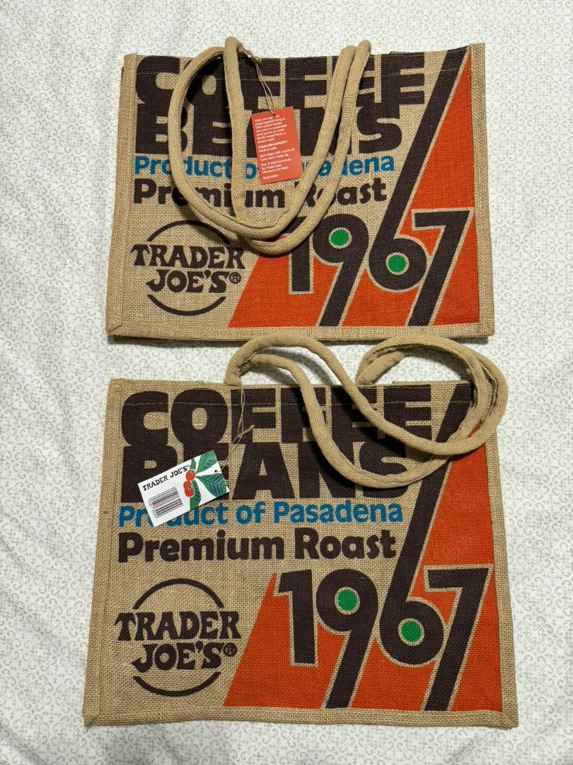 assorted Trader Joe's Toes bags (Category: Tote Bags) located in Las Pinas. Submitted by specteretceps (Listing ID 1464264590, Image 2). Description: All Brand New Cheese: 500 Collapsible Standup: 500 Coffee: 650 Delivery JT or Lalamove Payment: GCASH Loc: Las pinas, BGC.