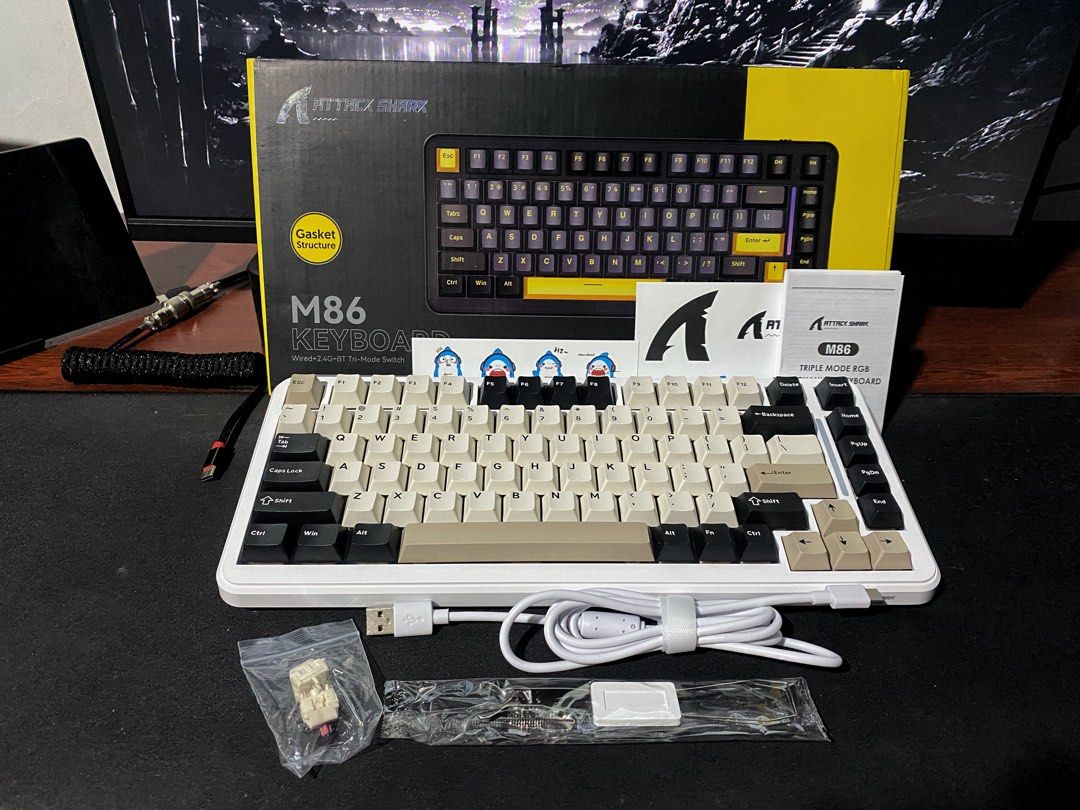 Attack Shark M86 75% Mechanical Keybord Tri-Mode (Category: Computer Keyboard) located in Manila. Submitted by mugiwaraboy56 (Listing ID 1464142733, Image 1). Description: 🔥 ATTACK SHARK M86 TRI-MODE MECHANICAL KEYBOARD 🔥 • Layout: 75% Compact Layout (86 Keys with Dedicated Volume Knob) • Connectivity: Tri-Mode (2.4GHz Wireless / Bluetooth 5.0 / Type-C Wired) • Mounting: Gasket Mounted Structure (Soft, Thocky, & Flexible Typing Feel) • PCB & So
