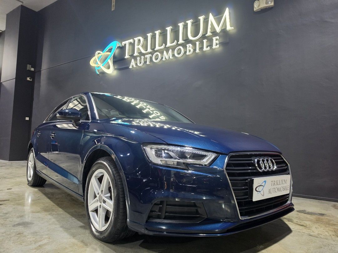 Audi A3 Sedan 1.0 TFSI S tronic (A) (Category: Used Cars) located in Singapore. Submitted by trillium.auto (Listing ID 1464283379, Image 2). Description: 🚘 Vehicle Features 3 cylinder turbocharged engine producing 113bhp. 200nm torque. 7 speed S-tronic gearbox with paddle shifters. 0 to 100km/h in 9.9s, 20.8km/l. 🚘 Accessories Keyless entry, multi function steering, Bluetooth, LED headlamps, cruise control, driver's electric seat, rear aircon. 