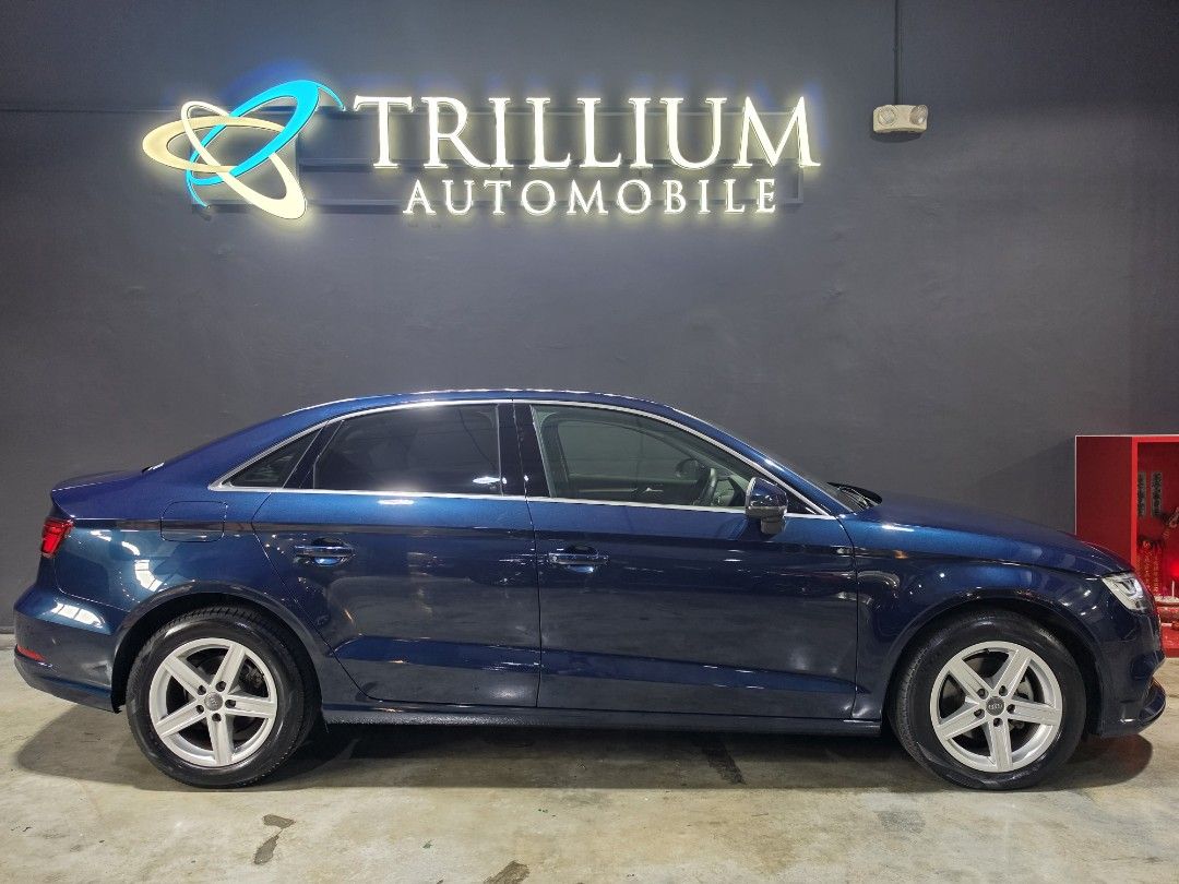 Audi A3 Sedan 1.0 TFSI S tronic (A) (Category: Used Cars) located in Singapore. Submitted by trillium.auto (Listing ID 1464283379, Image 3). Description: 🚘 Vehicle Features 3 cylinder turbocharged engine producing 113bhp. 200nm torque. 7 speed S-tronic gearbox with paddle shifters. 0 to 100km/h in 9.9s, 20.8km/l. 🚘 Accessories Keyless entry, multi function steering, Bluetooth, LED headlamps, cruise control, driver's electric seat, rear aircon. 