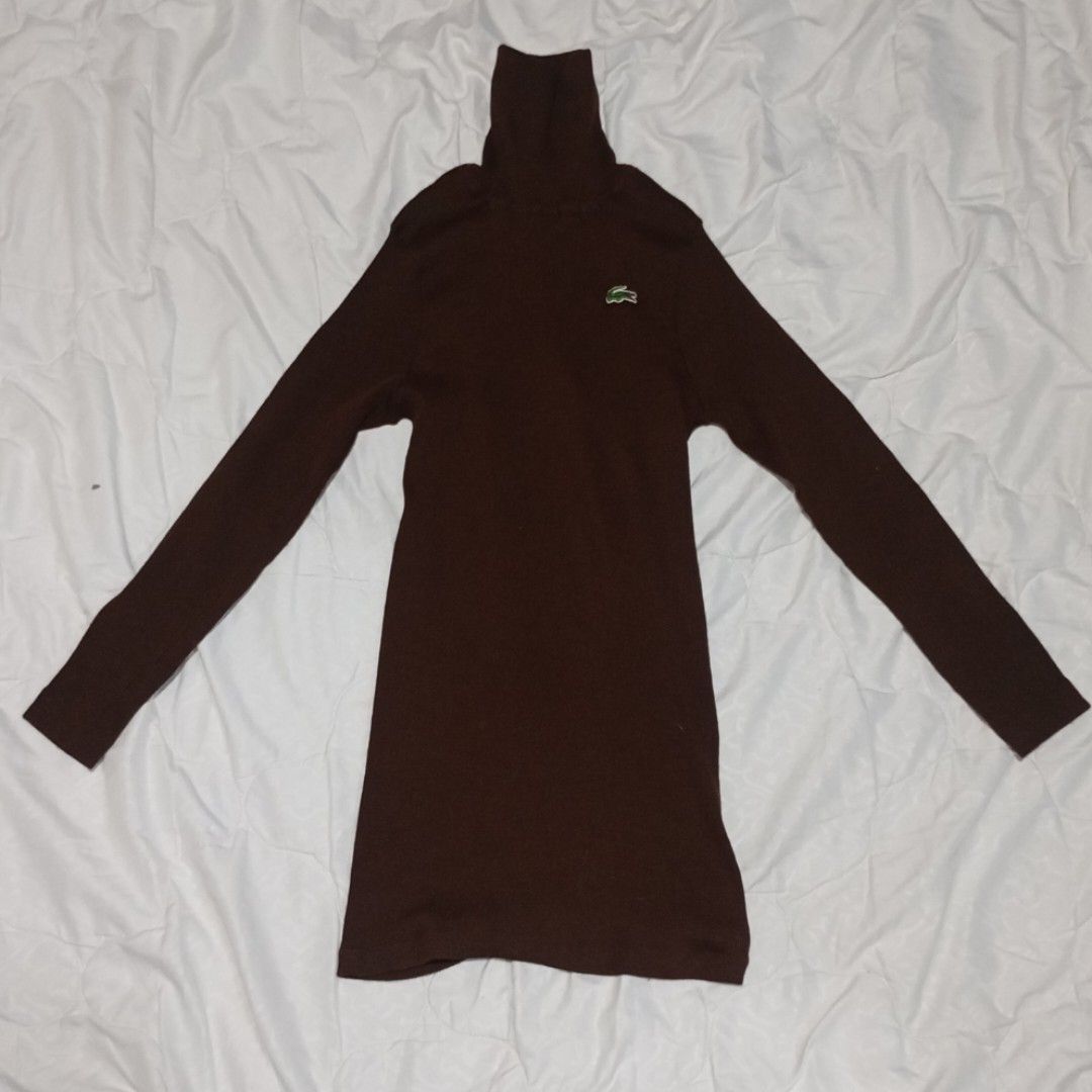 Authentic Brown Lacoste Long Sleeve Turtleneck (Category: Others Tops) located in Rizal. Submitted by cosmicwonders (Listing ID 1464275549, Image 1). Description: ₱250 + SF Please manage your expectations as this is thrifted/preloved. Color may vary due to lighting. L: 23.5" | W: 13" ★ Payment first ★MOP: GCASH ★ COURRIER: J&T DM for more Qs!.