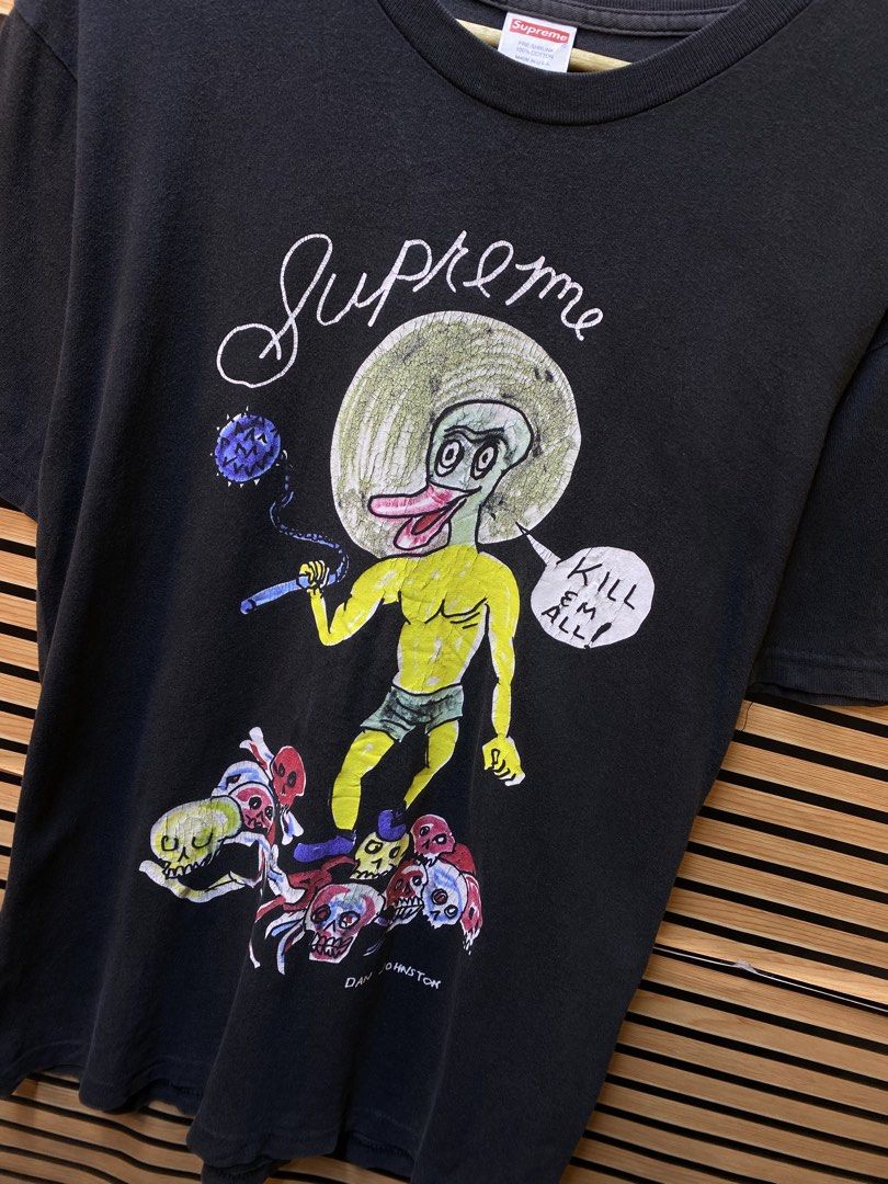 AUTHENTIC SUPREME “KILL EM ALL” Tee (Category: Tshirts & Polo Shirts ) located in Makati City. Submitted by drip.poww (Listing ID 1464241521, Image 2). Description: - Authentic Supreme - Color: Black - Size: Meduim - Dimes: 21x28 - Authentic - hairlines - Excellent condition - Need wash, fresh from bale - Material: 100% Cotton Please don’t expect too much—these are thrifted (ukay) items. 😊 !!STILL NEGOTIABLE!!.