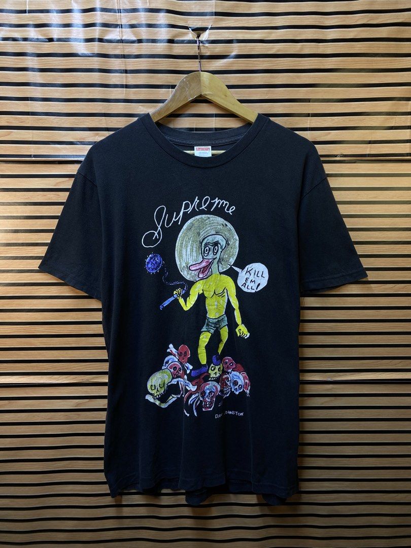 AUTHENTIC SUPREME “KILL EM ALL” Tee (Category: Tshirts & Polo Shirts ) located in Makati City. Submitted by drip.poww (Listing ID 1464241521, Image 1). Description: - Authentic Supreme - Color: Black - Size: Meduim - Dimes: 21x28 - Authentic - hairlines - Excellent condition - Need wash, fresh from bale - Material: 100% Cotton Please don’t expect too much—these are thrifted (ukay) items. 😊 !!STILL NEGOTIABLE!!.