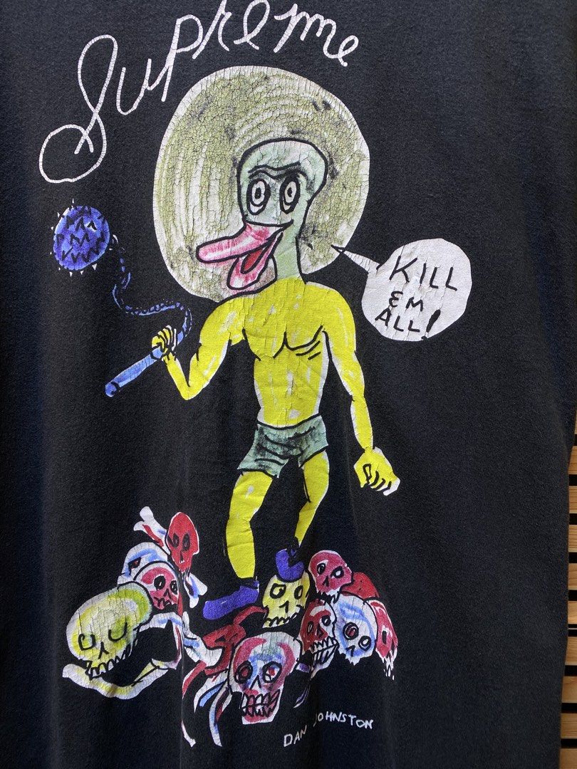AUTHENTIC SUPREME “KILL EM ALL” Tee (Category: Tshirts & Polo Shirts ) located in Makati City. Submitted by drip.poww (Listing ID 1464241521, Image 3). Description: - Authentic Supreme - Color: Black - Size: Meduim - Dimes: 21x28 - Authentic - hairlines - Excellent condition - Need wash, fresh from bale - Material: 100% Cotton Please don’t expect too much—these are thrifted (ukay) items. 😊 !!STILL NEGOTIABLE!!.