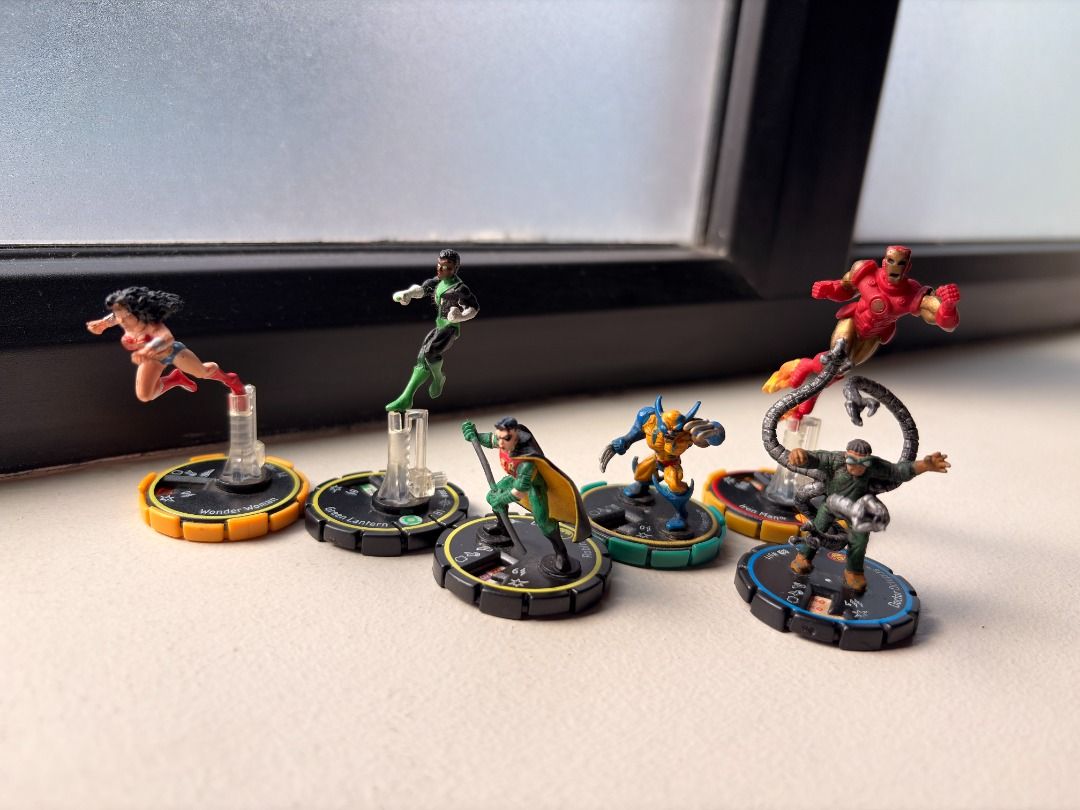 Authentic Vintage 2002 HeroClix Figures (Marvel & DC) figure only (Category: Figurines & Statues) located in Quezon City. Submitted by seanshobbycorner (Listing ID 1464209991, Image 1). Description: Marvel Figures: Venom (Unique / White Ring) – ₱220 Iron Man (Classic Flying / Smoke Base) – ₱175 Magneto (Flying / Flight Stand) – ₱175 Professor X (Wheelchair) – ₱155 Wolverine (Classic Blue & Yellow) – ₱155 Wolverine (Weapon X) – ₱130 The Incredible