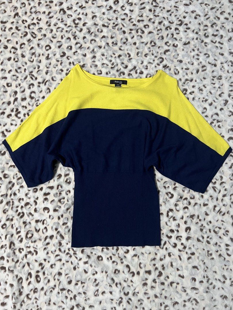 batwing knit top (Category: Blouses) located in Paranaque City. Submitted by meichimo (Listing ID 1464213157, Image 2). Description: ⌗ batwing knit top brand: Style & Co. size: S-M color: yellow and navy blue style: wide bout neckline and dolman sleeves if you're interested, feel free to send me a message, i'm open to answer any questions and negotiations :) NOTE!! - don't make an offer if not sure buyer! - no cancellations once order is confirme