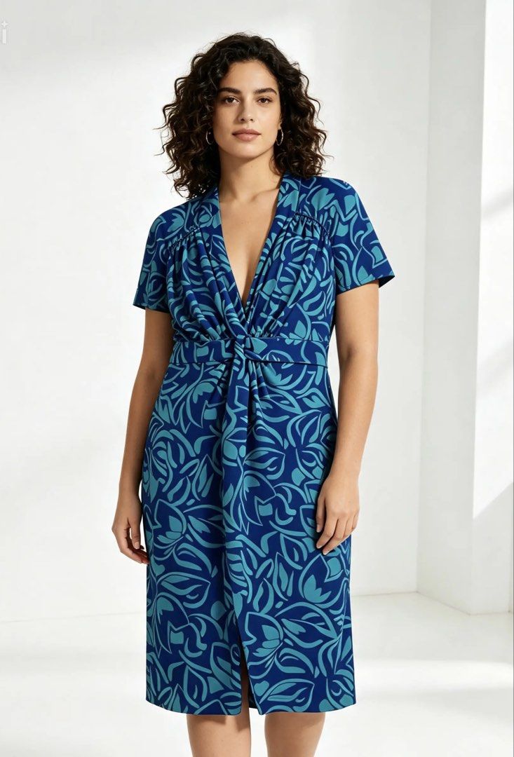 BCBG MAX AZRIA (Category: Dresses) located in Davao. Submitted by sart0ria85 (Listing ID 1464227294, Image 2). Description: A spandex plunge neck dress in blue and tourquoise blue graphics. Label is removed. MADE IN CHINA 🇨🇳 MEDIUM. Size 6 EXCELLENT CONDITION (96/100).