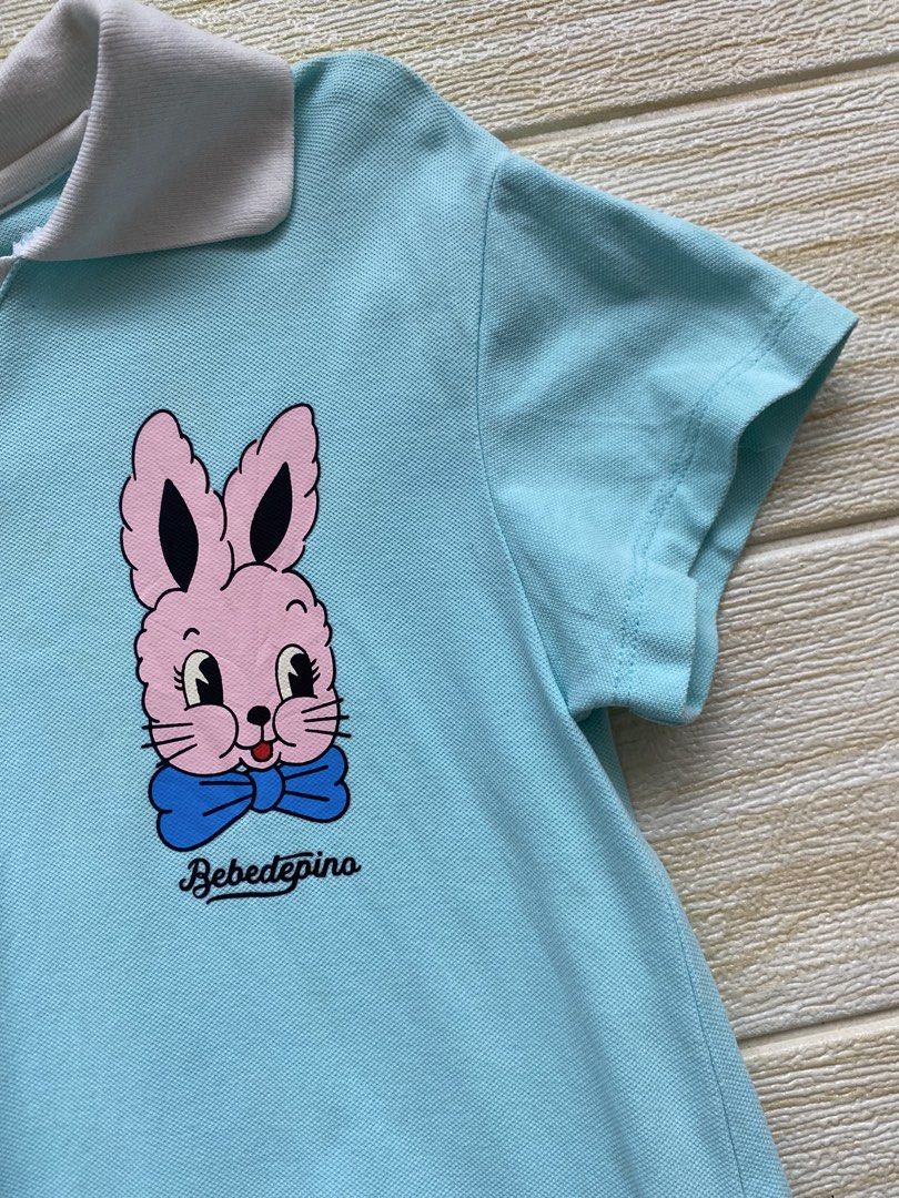 Bebe de Pino sky blue dress (Category: Babies & Kids Fashion) located in Cebu City. Submitted by yjainani (Listing ID 1464181689, Image 2). Description: Bebe de Pino dress featuring a cute rabbit character. The collar design and pleated skirt add a lovely touch fits 5 years old.