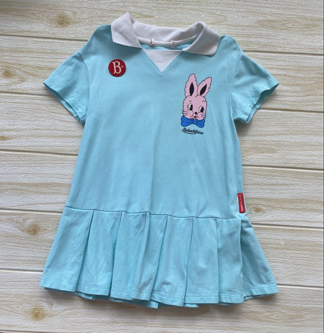 Bebe de Pino sky blue dress (Category: Babies & Kids Fashion) located in Cebu City. Submitted by yjainani (Listing ID 1464181689, Image 1). Description: Bebe de Pino dress featuring a cute rabbit character. The collar design and pleated skirt add a lovely touch fits 5 years old.