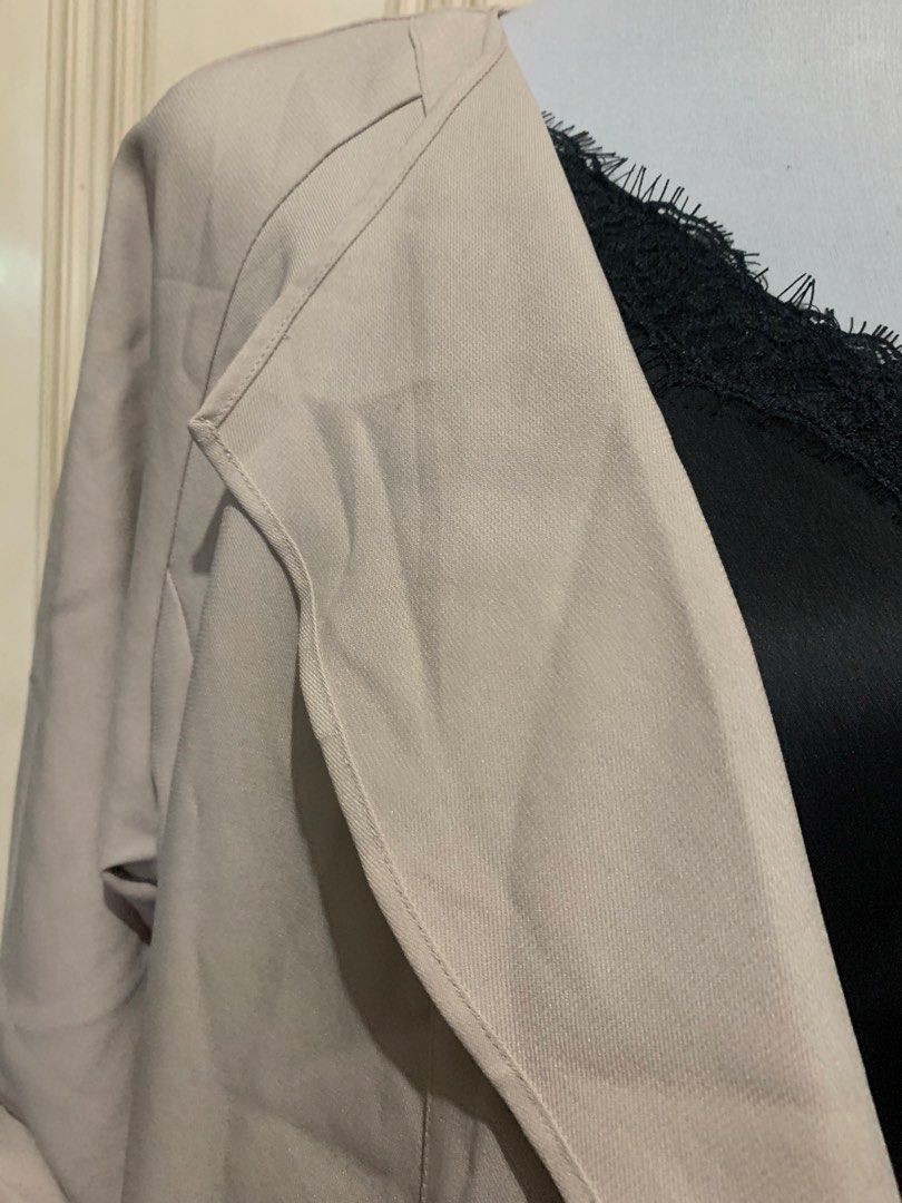 Beige Waterfall Collar Blazer (Category: Coats, Jackets and Outerwear) located in Quezon City. Submitted by clothingline4sale (Listing ID 1464354232, Image 2). Description: Beige Pinkish Blazer Very good condition Brand new with plastic tag Size : Free Size Very nice in actual .