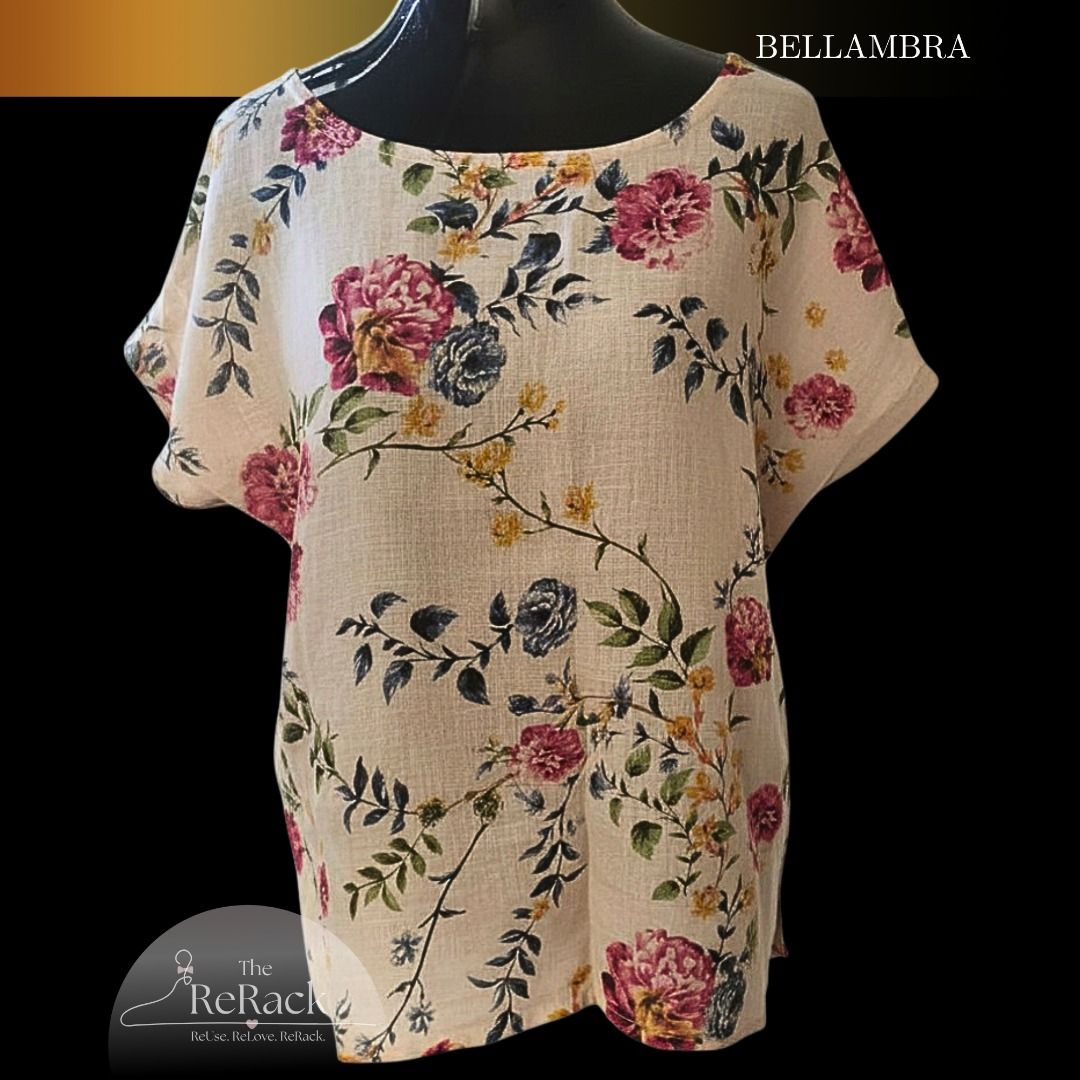 Bellambra Floral Linen Blouse (Category: Blouses) located in Calamba. Submitted by rackme (Listing ID 1464354411, Image 1). Description: Bellambra Floral Linen Blouse Brand: Bellambra (Made in Italy) PRELOVED/PREOWNED 200 PESOS ONLY!!! Current Brand New Retail Price: ~₱2,500 to ₱3,800 (€40 - €60 Euro boutique pricing) Size: Medium (M).
