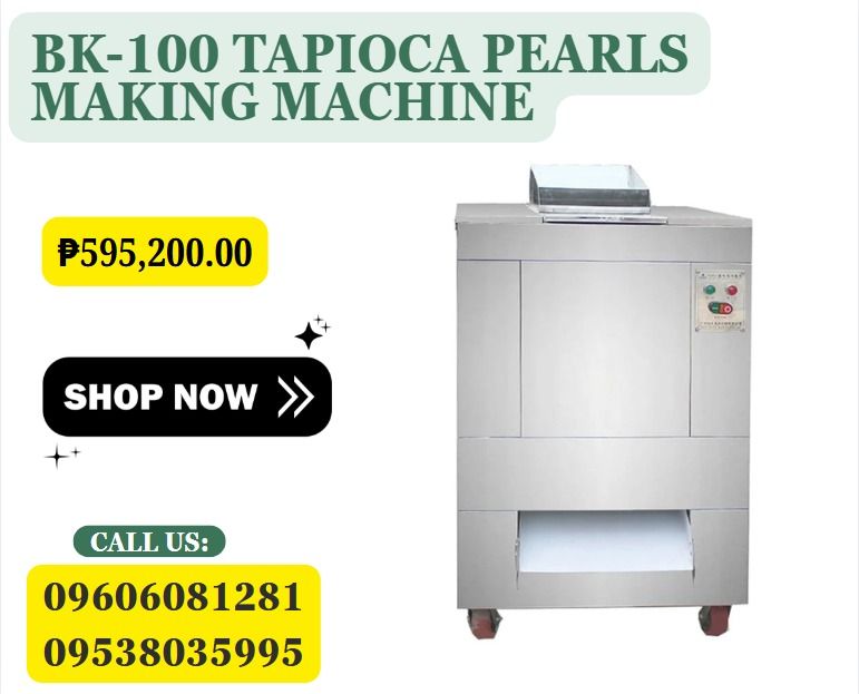 BK-100 Tapioca Pearls Making Machine (Category: Everything Else Others) located in Caloocan City. Submitted by acergollem65014 (Listing ID 1464149020, Image 1). Description: "Voltage:220V/380V ●Power:1.1KW ●Diameter:6~13mm ●Capacity:80~90KG/H ●Machine weight:380kg ●Machine Dimension:1300*950*1100mm" .