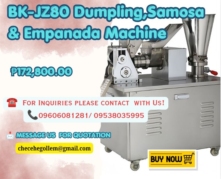 BK-JZ80 Dumpling,Samosa & Empanada Machine (Category: Everything Else Others) located in Caloocan City. Submitted by javierchec55656 (Listing ID 1464147899, Image 1). Description: "Type: Dumpling, Samosa & Empanada ●Working capacity:4800pcs/hour ●Power:2.2KW ●Voltage:220V/110v ●Weight:120kg ●Packing size:720*850*520 mm .