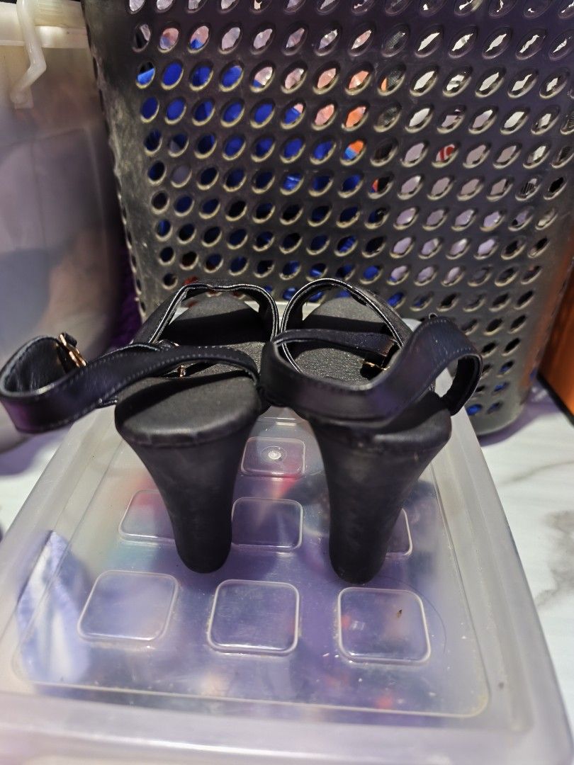 Black Heeled Sandals with Ankle Strap (Category: Heels) located in Manila. Submitted by rizellesantos (Listing ID 1464346824, Image 3). Description: - Stylish black heeled sandals - Secure ankle strap with buckle closure - Trendy open-toe design - Textured detail on the front strap - Comfortable and stable block heel - Versatile for both dressy and casual outfits - Used only once (Last January) - Heel height: 4cm.