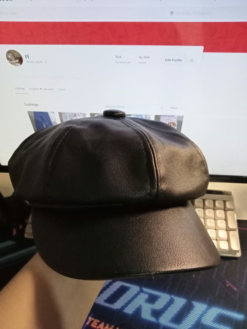 Black Leather Baker Boy Cap (Category: Caps & Hats) located in Valenzuela. Submitted by sushipajama (Listing ID 1464246365, Image 1). Description: - Classic black baker boy cap - Smooth fabric lining inside - Timeless and versatile style - Adds an edgy touch to any outfit - Isang beses lang nagamit - Can send more picture in chat.