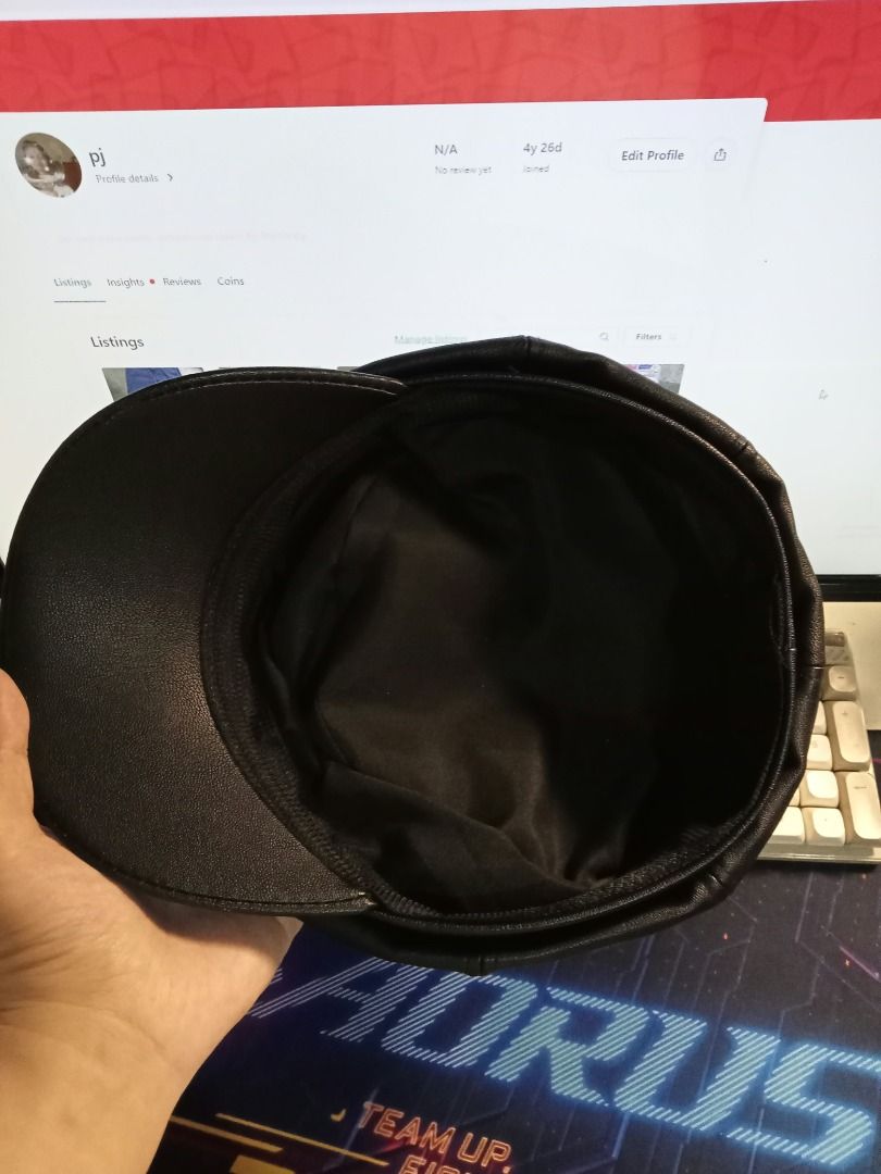 Black Leather Baker Boy Cap (Category: Caps & Hats) located in Valenzuela. Submitted by sushipajama (Listing ID 1464246365, Image 3). Description: - Classic black baker boy cap - Smooth fabric lining inside - Timeless and versatile style - Adds an edgy touch to any outfit - Isang beses lang nagamit - Can send more picture in chat.