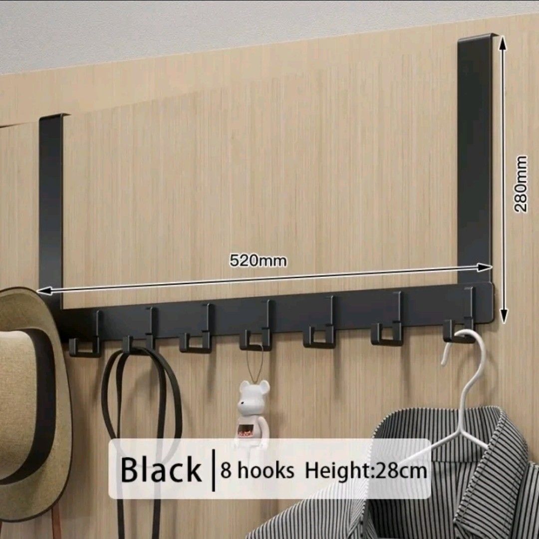 Black Over-the-Door Hook Rack with 8 Hooks (Category: Hooks & Hangers) located in Manila. Submitted by justliber27074 (Listing ID 1464167573, Image 2). Description: - Black metal hook rack - Hangs over doors - 8 hooks for coats, bags, or towels - Dimensions: 520mm (width) x 280mm (height) - Easy, no-tool installation - Ideal for space organization I'm an affiliate selling some stuff I got, new or like new and at a discounted price. Follow me for 