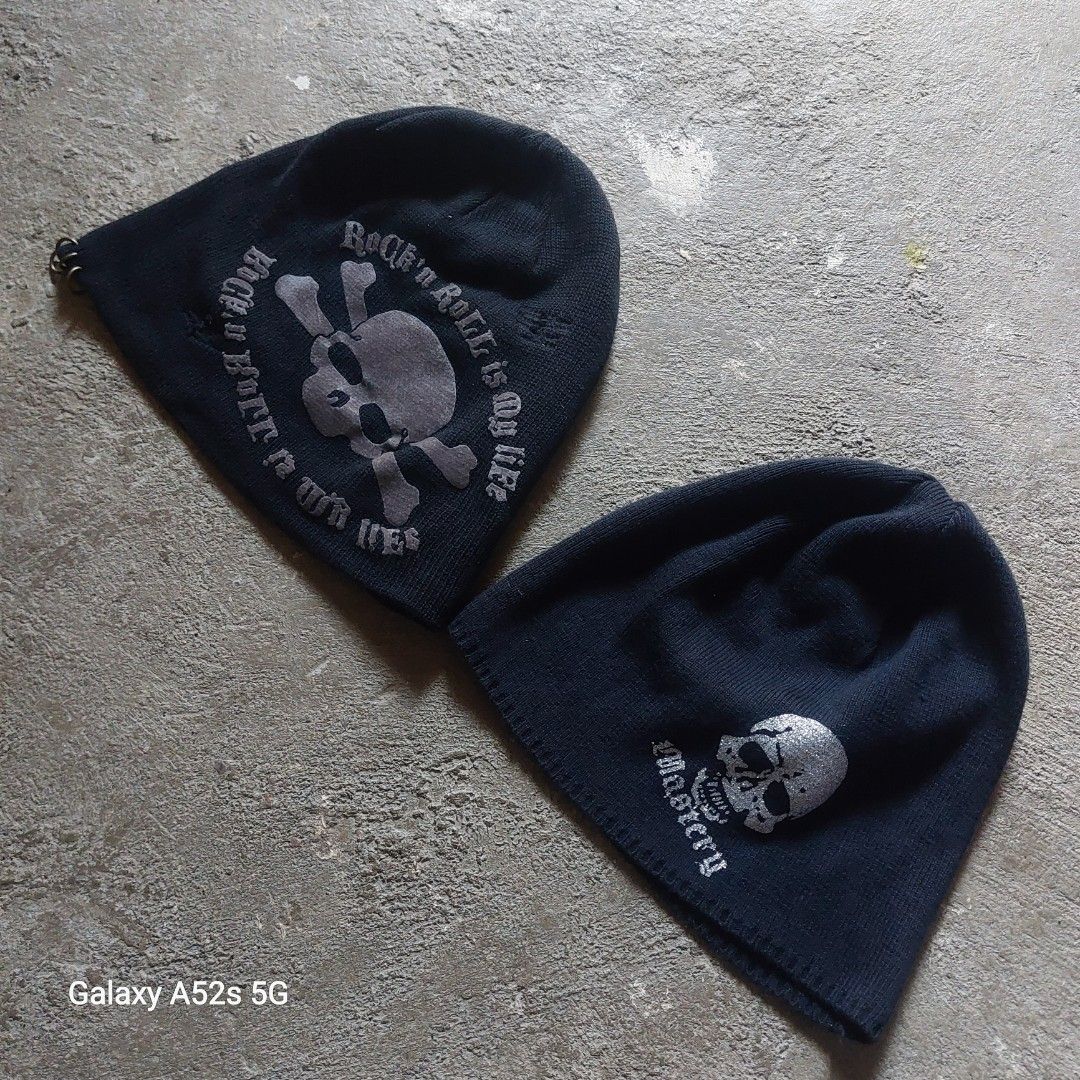 Black Skull & Crossbones Rock n Roll Beanies (Category: Caps & Hats) located in Manila. Submitted by hildafonac13322 (Listing ID 1464168482, Image 1). Description: - Set of 2 black beanies - Cool skull and crossbones designs - One beanie: 'ROCK n ROLL IS MY LIFE' - Other beanie: Skull and 'Mastery' - Material: 100% Cotton - Size: Free Size - Ideal for rock music fans - Selling both beanies as a set.