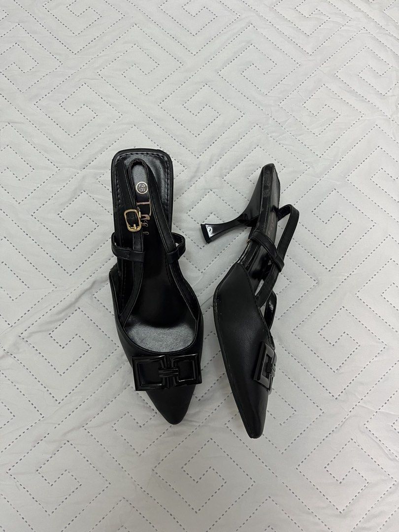 Black Slingback Heels with Buckle Detail (Category: Heels) located in Binan City. Submitted by machatto.declutter (Listing ID 1464169318, Image 2). Description: used only twice.
