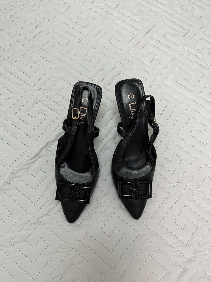 Black Slingback Heels with Buckle Detail (Category: Heels) located in Binan City. Submitted by machatto.declutter (Listing ID 1464169318, Image 1). Description: used only twice.