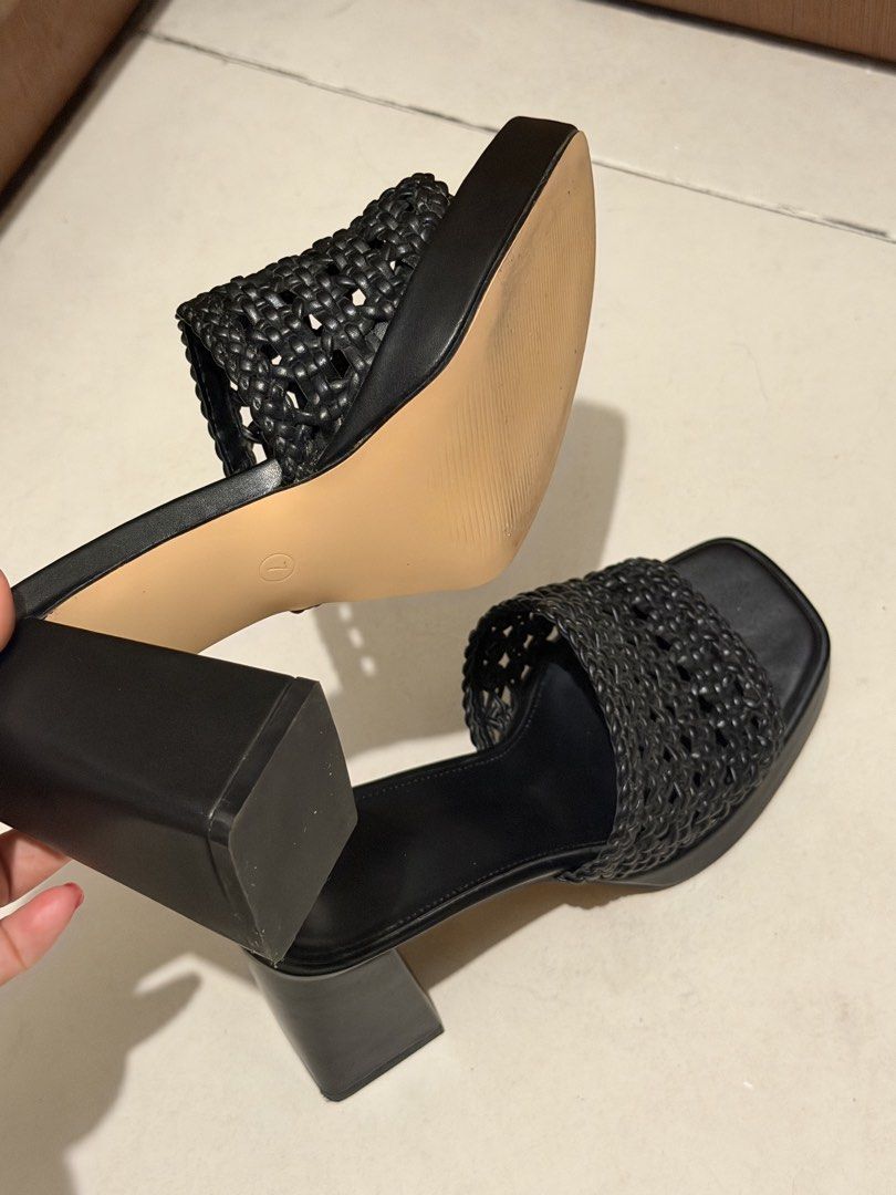 Black Woven Platform Block Heel Mules Sandals (Category: Heels) located in Manila. Submitted by mengxir20193848 (Listing ID 1464191094, Image 2). Description: - Stylish black mules - Woven strap detail - Trendy square toe - Comfortable chunky block heel with platform - Easy slip-on design - Versatile for dressing up or down.