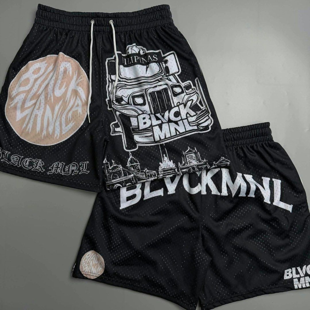 BLVCK MNL Shorts - Black Mesh (Category: Shorts) located in Manila. Submitted by angelcka (Listing ID 1464346615, Image 1). Description: MESH SHORTS Multiple designs available. 16” length Freesize • 26–42 waist 2 functional pockets Retail & wholesale available. dm for more details!.