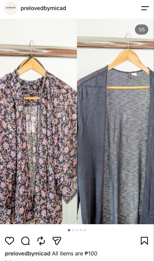 Both items are ₱100 (Category: Coats, Jackets and Outerwear) located in Lipa City. Submitted by prelovedbymicad (Listing ID 1464309646, Image 1). Description: .