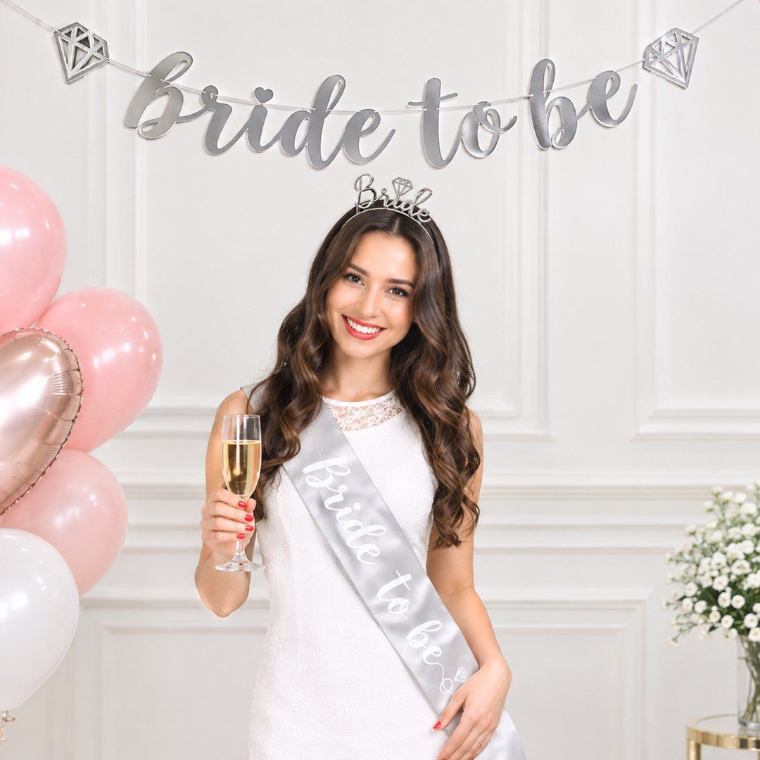 Bride to Be Sash Headband & Banner Set (Category: Hair Accessories) located in Quezon City. Submitted by littleparties (Listing ID 1464252762, Image 1). Description: - Bachelorette Party Set - Includes 'Bride to Be' sash - Matching 'Bride to Be' headband - 'Bride to Be' banner for decorations - Available in Silver or Gold - Ideal for Hen's Nights and Bridal Showers.