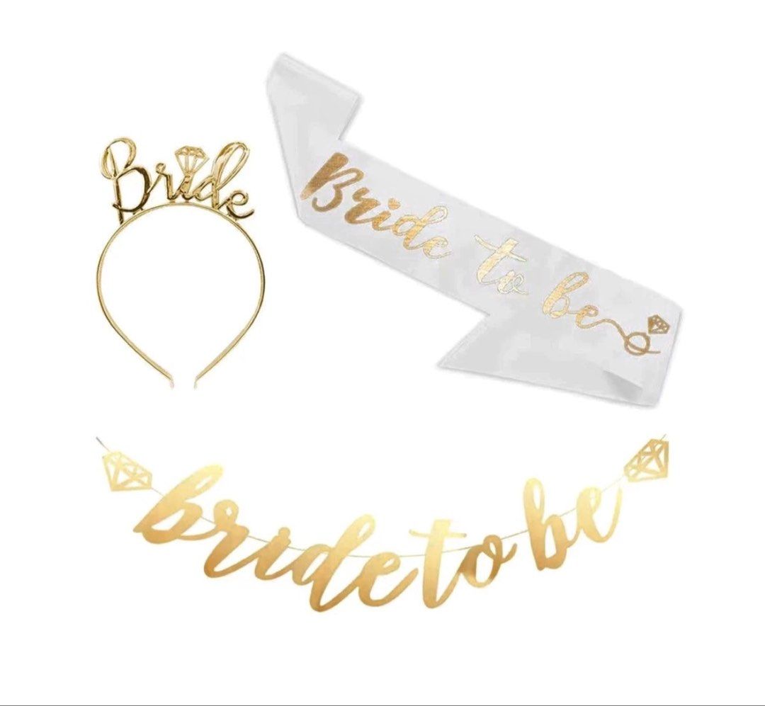 Bride to Be Sash Headband & Banner Set (Category: Hair Accessories) located in Quezon City. Submitted by littleparties (Listing ID 1464252762, Image 3). Description: - Bachelorette Party Set - Includes 'Bride to Be' sash - Matching 'Bride to Be' headband - 'Bride to Be' banner for decorations - Available in Silver or Gold - Ideal for Hen's Nights and Bridal Showers.