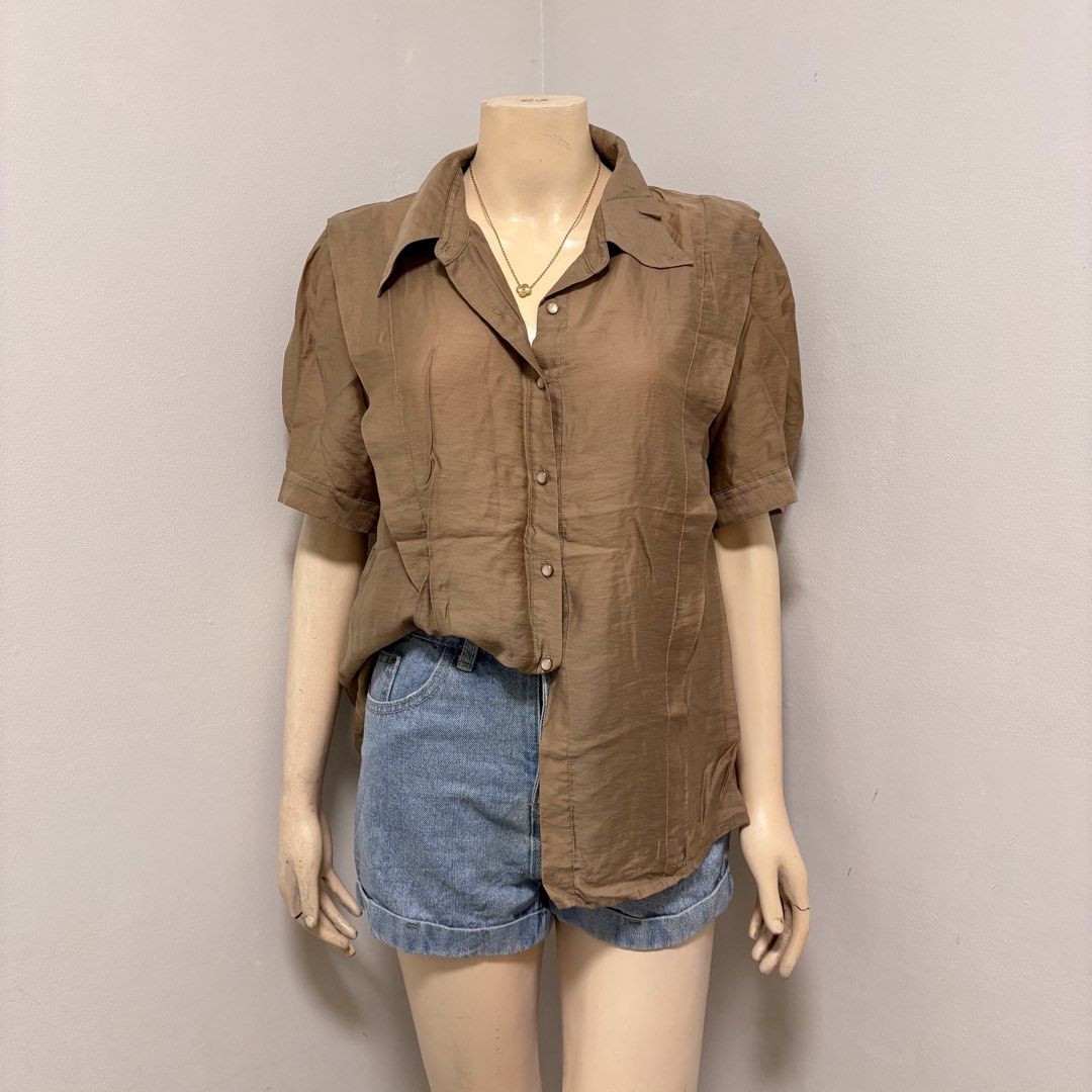 Brown Sheer Blouse (Category: Blouses) located in Imus. Submitted by reloved.nd (Listing ID 1464261049, Image 1). Description: missing button.