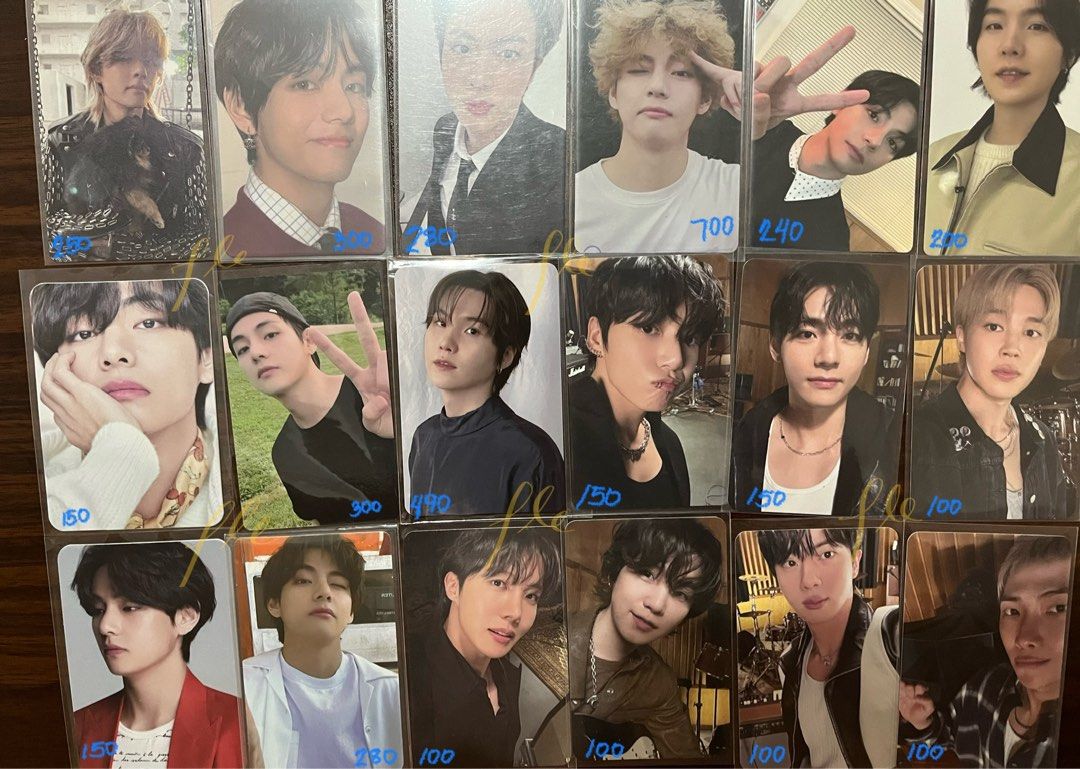 BTS Photocards - Various Members and Sets Available (Category: K-Wave Merchandise) located in Manila. Submitted by darlyn.ple (Listing ID 1464196315, Image 3). Description: - prio arirang set for 550 only -Authentic BTS photocards for sale. - Featuring all members: Jungkook, V, Jimin, Suga, Jin, RM, and J-Hope. - Available as individual cards and complete sets. - Prices clearly marked on each photo. - All photocards are stored in protective sleev