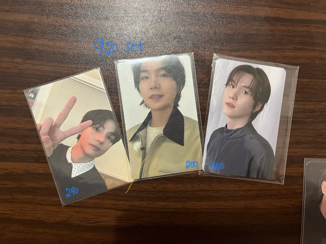 BTS Photocards - Various Members and Sets Available (Category: K-Wave Merchandise) located in Manila. Submitted by darlyn.ple (Listing ID 1464196315, Image 2). Description: - prio arirang set for 550 only -Authentic BTS photocards for sale. - Featuring all members: Jungkook, V, Jimin, Suga, Jin, RM, and J-Hope. - Available as individual cards and complete sets. - Prices clearly marked on each photo. - All photocards are stored in protective sleev