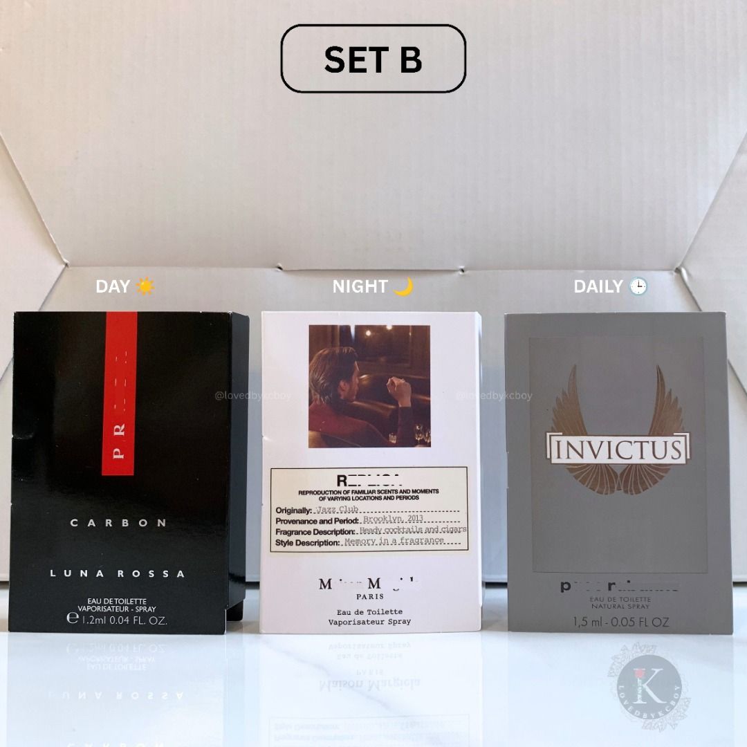 (BUNDLE) PERFUME VIALS FOR MEN (AUTHENTIC) - SOLD PER SET (Category: Fragrance & Deodorants) located in Calasiao. Submitted by lovedbykcboy (Listing ID 1464175471, Image 2). Description: Not sure what to wear? Let us pick the vibe with our DND Promo — Day, Night, Daily. 350/SET Bundles are fixed. No choosing Multiple slots available Until October 31, 2026 only! REMINDERS: Vials are not filled to the brim; they may have a 1–2 mm space to preserve 