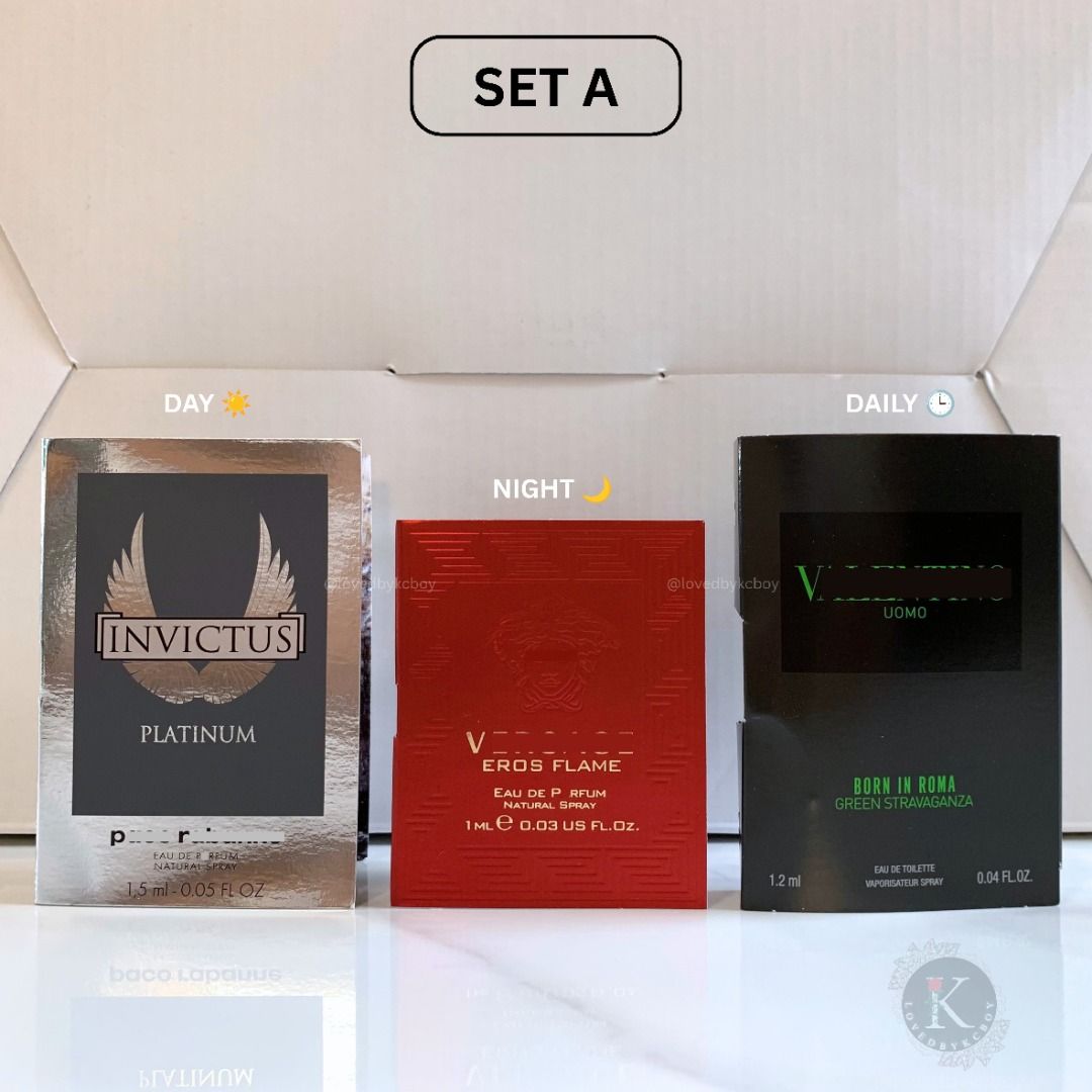 (BUNDLE) PERFUME VIALS FOR MEN (AUTHENTIC) - SOLD PER SET (Category: Fragrance & Deodorants) located in Calasiao. Submitted by lovedbykcboy (Listing ID 1464175471, Image 1). Description: Not sure what to wear? Let us pick the vibe with our DND Promo — Day, Night, Daily. 350/SET Bundles are fixed. No choosing Multiple slots available Until October 31, 2026 only! REMINDERS: Vials are not filled to the brim; they may have a 1–2 mm space to preserve 