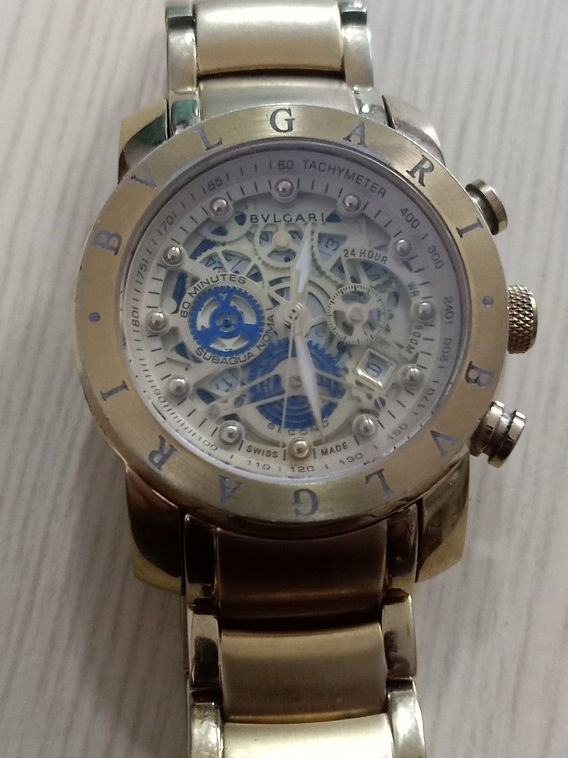 Bvlgari Quartz chronograph (Category: Men's Watches) located in Las Pinas. Submitted by quick_deals_great_finds2 (Listing ID 1464180677, Image 1). Description: Big size 45mm wrist 7 Quartz chronograph with battery Good Working condition.