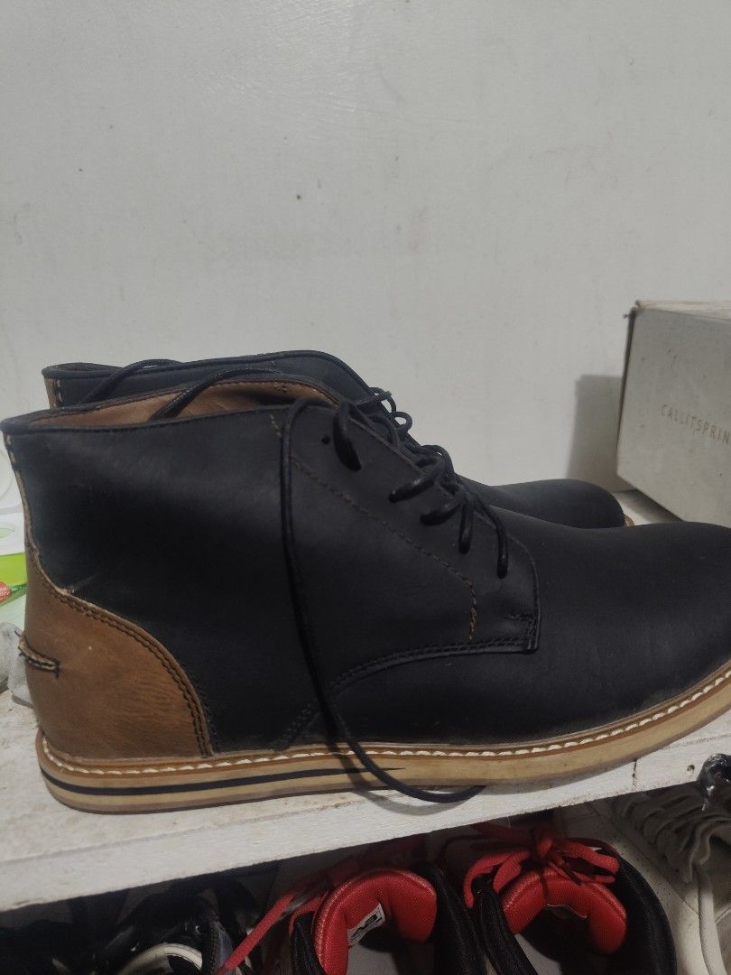 Call It Spring Black Leather Chukka Boots (Category: Boots) located in Cavite. Submitted by rhui_d (Listing ID 1464318301, Image 3). Description: Call It Spring black leather chukka boots with tan suede heel accent. Lace-up, rubber sole. Perfect for casual wear. Includes original box..